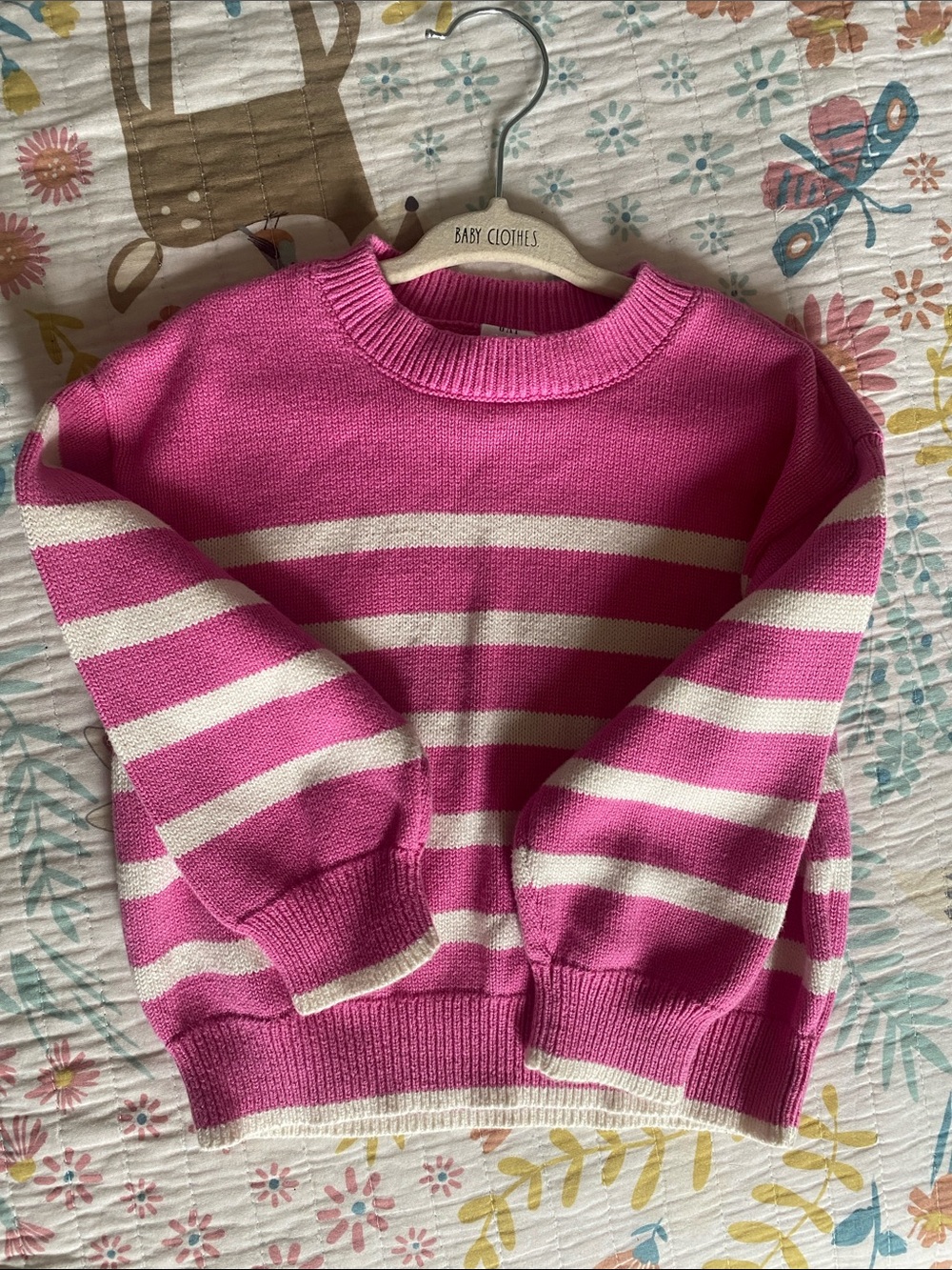 GAP Pink and Cream Striped Crewneck Sweater